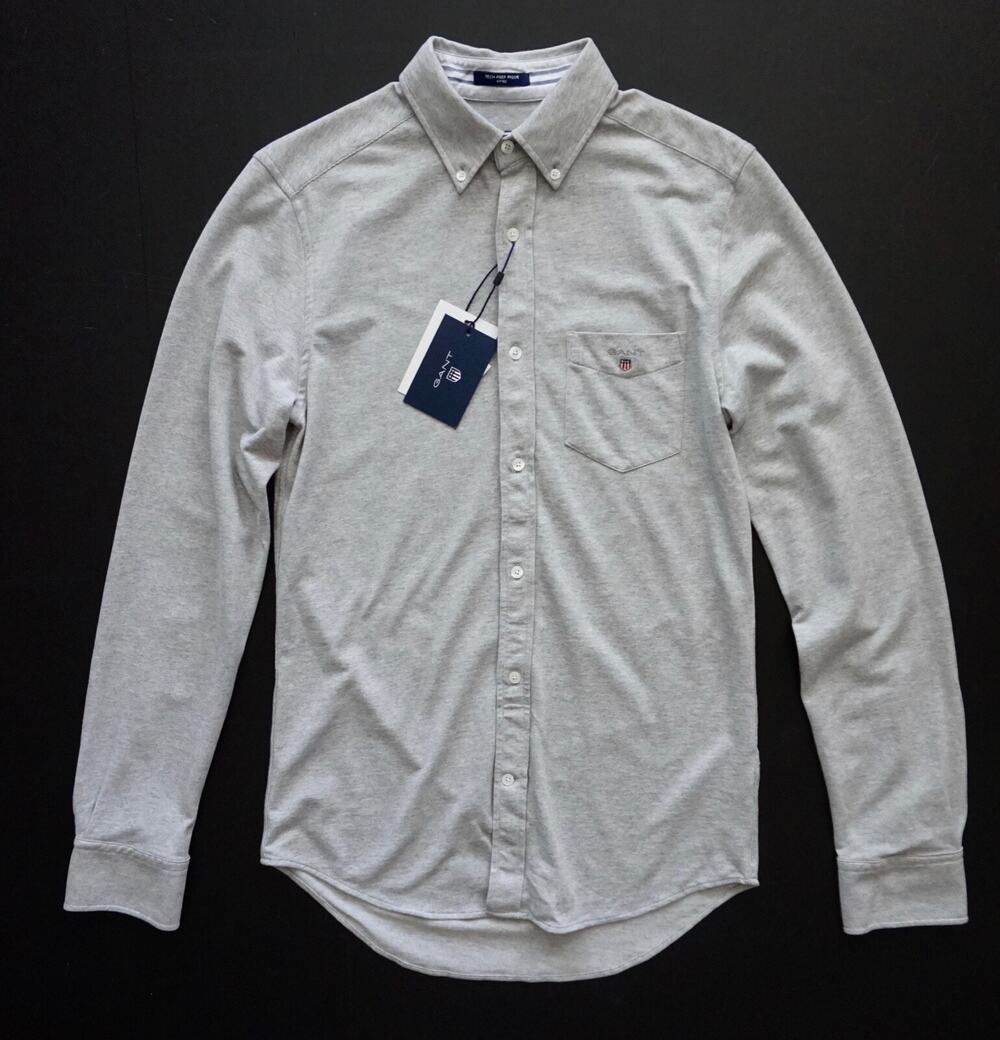 Gant Tech Prep Pique Cotton Fitted Shirt Grey Long Sleeve Shirt 364658 3XL